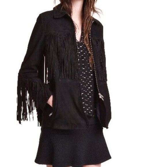 H&M Premium Black Suede Fringe Jacket - Picture 2 of 12